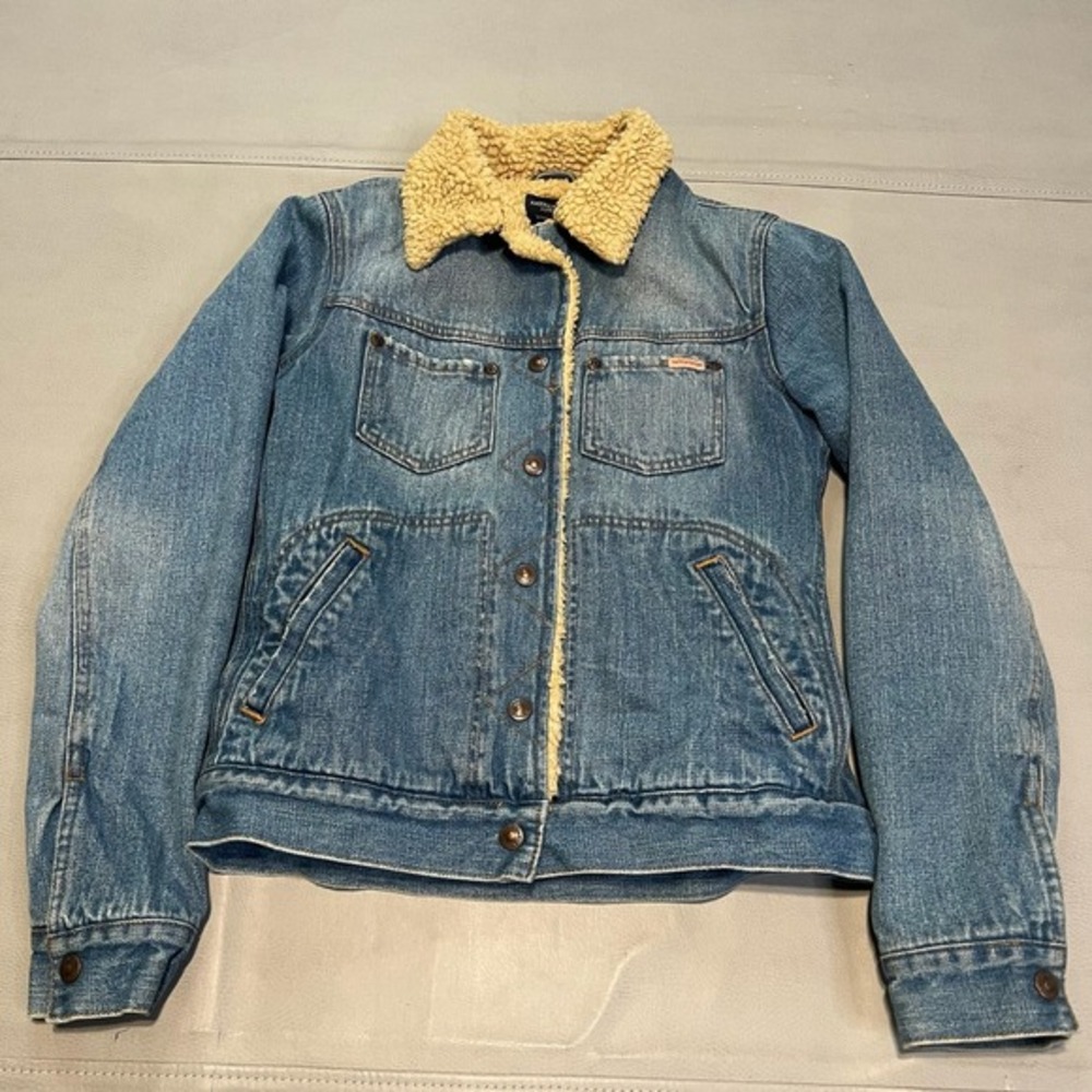 VTG Y2K American Eagle Outfitter Women Sherpa Line Denim Jacket XS Blue Clueless